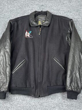 Golden Bear Varsity Jacket Long Beach WA Fire Dept Wool Leather XL Black VTG USA